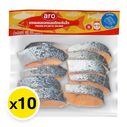 เอโร่ แซลมอนสเต็กคิริมิแช่แข็ง 900 ก. (80-100 ก./ชิ้น) x 10