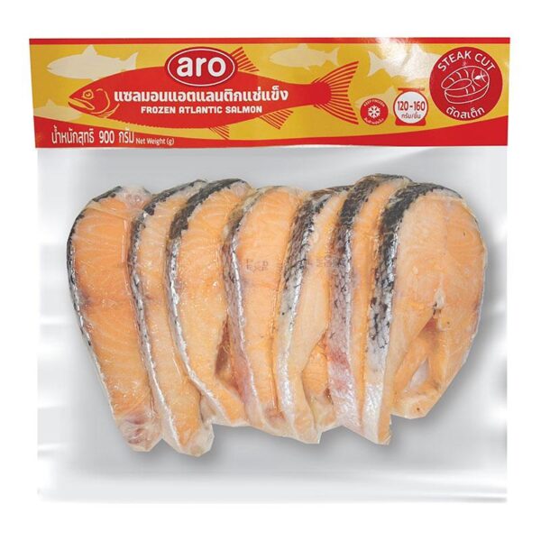 เอโร่ แซลมอนแอตแลนติกสเต็กแช่แข็ง (120-160 ก./ชิ้น) 900 ก.