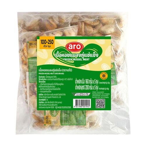 เอโร่ เนื้อหอยแมลงภู่แช่แข็ง 100-250 ตัว/กก. เกรด B (200กรัม X 5 แพ็ค) 1 กก.