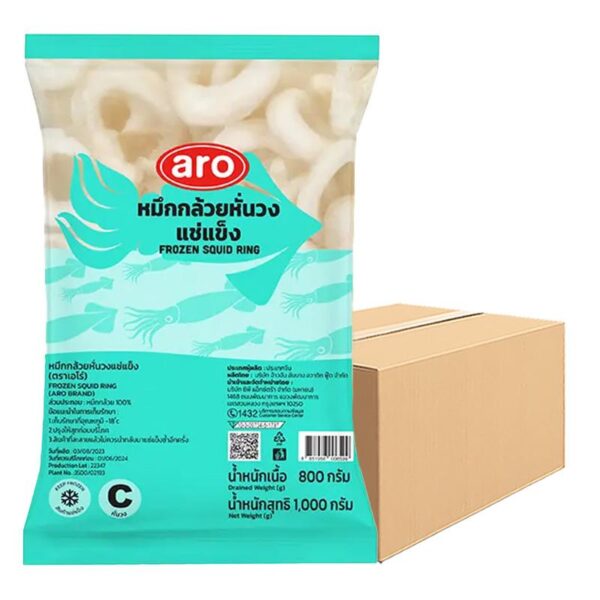 เอโร่ ปลาหมึกกล้วยหั่นวงแช่แข็ง 1 ลัง (1 กก. x 10)